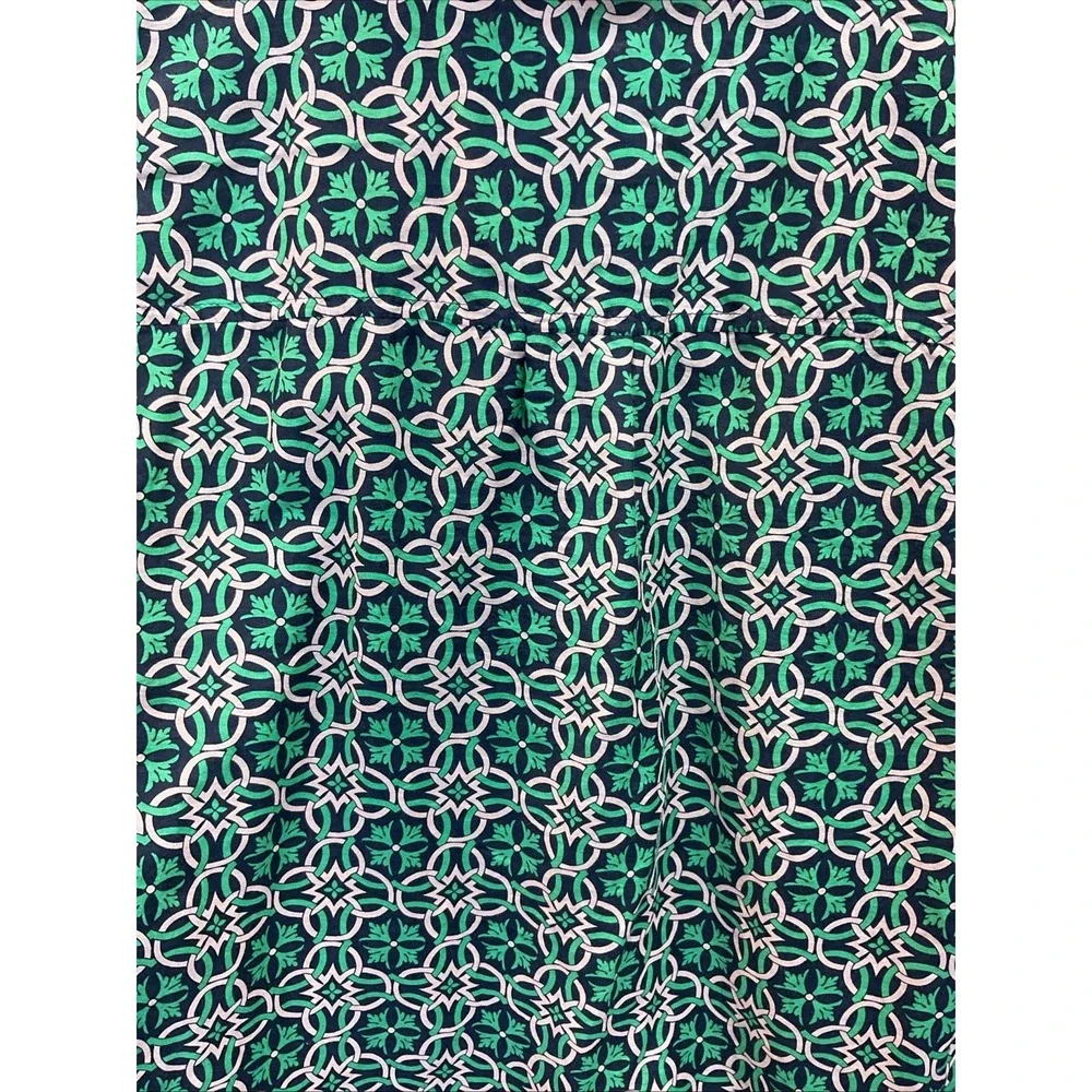 J. Crew Womens Top Size 12 Green Blue Printed Tunic Shirt Long‎ Sleeve Silk Blnd